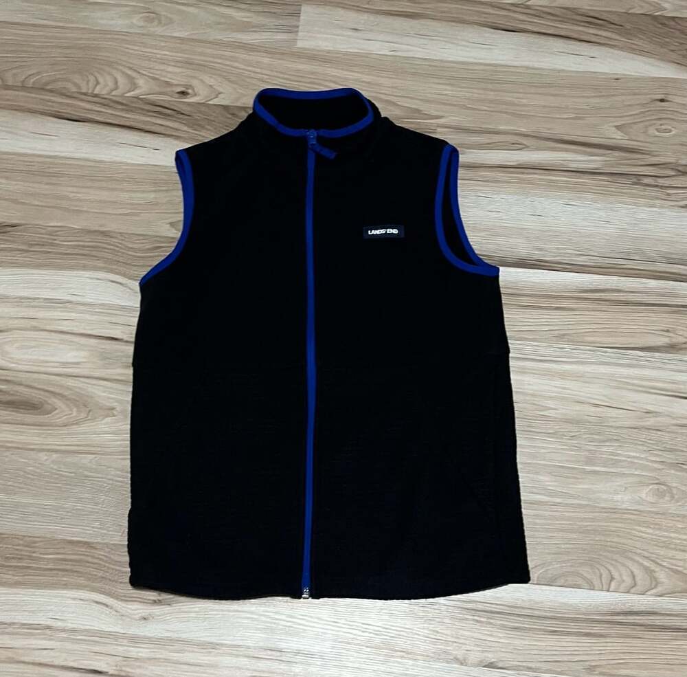 Lands' End Black and Blue Full Zip Fleece Vest Boys Size XL